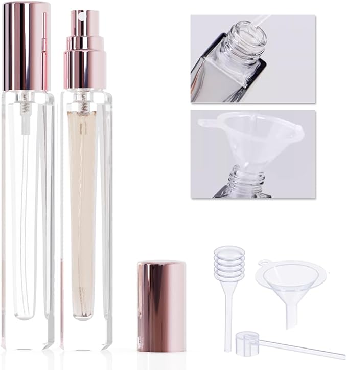 Mini Glass Spray Bottles, 10ml, 6 Pack, Fine Mist Refillable, Portable Travel Perfume Atomizers (Pink)