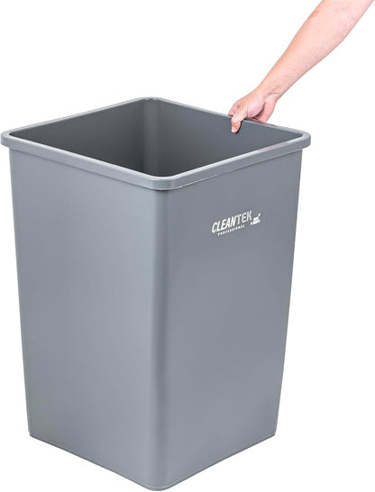 Restaurantware-Clean Tek Professional 35 Gallon Trash Can, 1 Square Waste Basket - Space Saving, Heavy-Duty, Gray Plastic Garbage Bin, For Commercial Space, Office, Store, Restaurant, And More