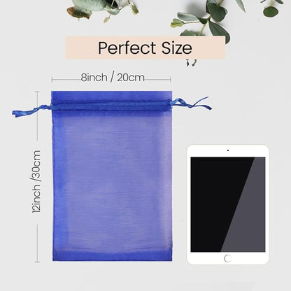 Meowoo 100PCS Organza Bags, 8x12in Small Mesh Bags Drawstring, Mesh Gift Bags Drawstring for Jewelry, Candy, Christmas, Sachets, Bathroom Soaps, Makeup Organza, Wrapping Supplies(Preciousblue)