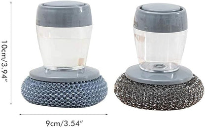 Soap Dispensing Palm Brush Washing Brush with Integrated Detergent Dispenser Steel Dish Scrubber soap Stop Cleaner Metal Sponge Household Kitchen Cleaning Twin
