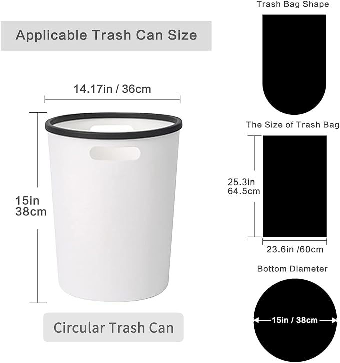 Toplive Trash Bag Garbage Bag Trash Bags Wastebasket Bin Liners for Home Bathroom Bedroom Kitchen Office Trash Can (Black, 8 Gallon)