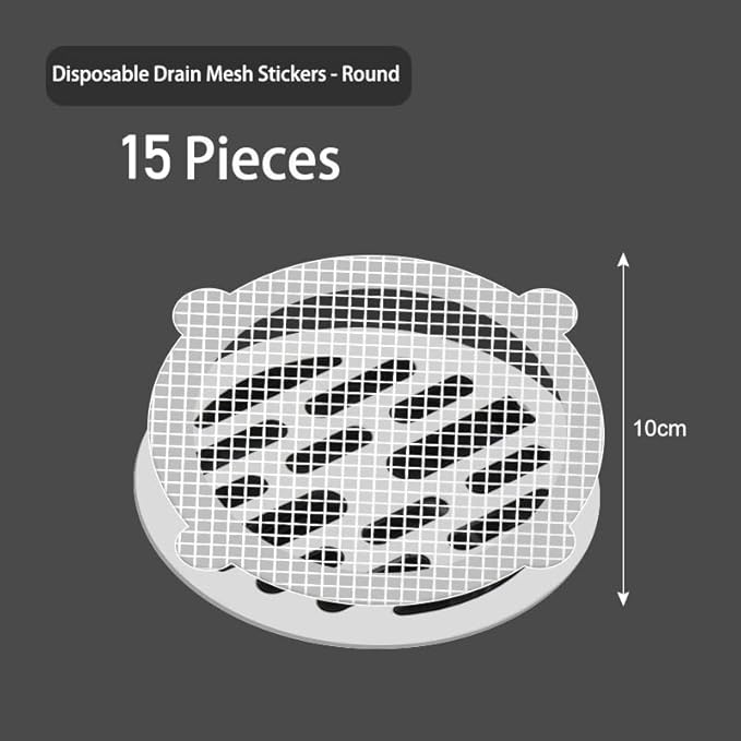 Shower Drain Cover Hair Catcher - 15 Pcs Disposable Hair Drain Stickers Shower Drain Mesh Stickers, Bathroom, Laundry, Bathtub, Kitchen, Sink, for Human and pet Hair (Circle)