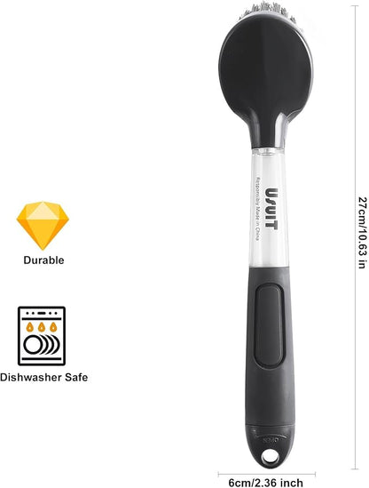 Soap Dispensing Dish Brush (2 Pack) – Ergonomic Kitchen Scrub Brush with Soap Dispenser Handle – Non-Slip Dish Scrubber for Pot, Pan, and Sink Cleaning – Easy-to-Handle Washing Brushes for Home