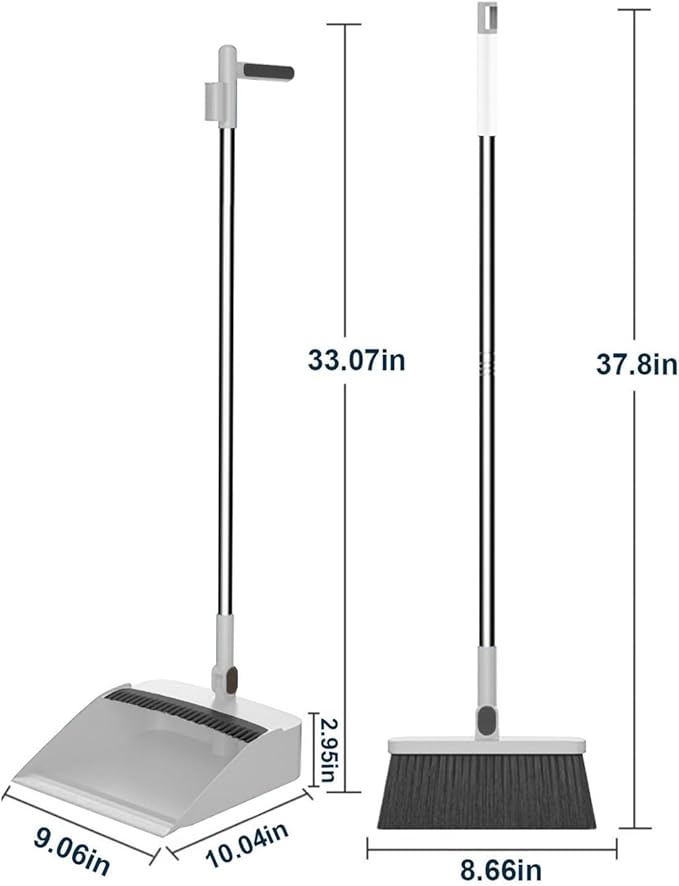 2-in-1 Broom with Dustpan Combo Set,Long Handle Broom Dustpan Combo with Dustpan Teeth to Automatically Clean Hair for Home, Indoor or Outdoor Cleaning Hall Floor (Gray)