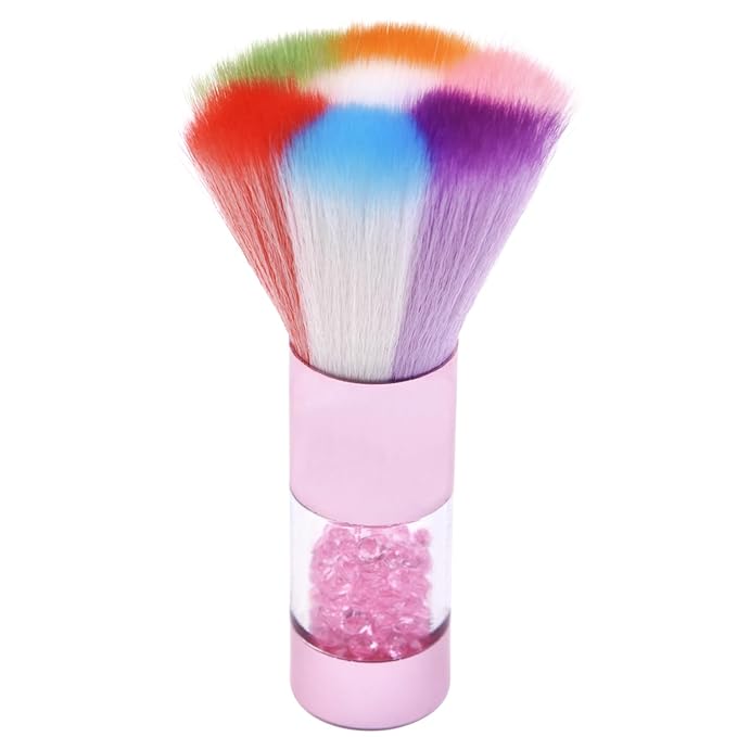 Colorful Nail Art Dust Brush Remover Cleaner for Acrylic Gel Nails with Shiny Rhinestone Handle