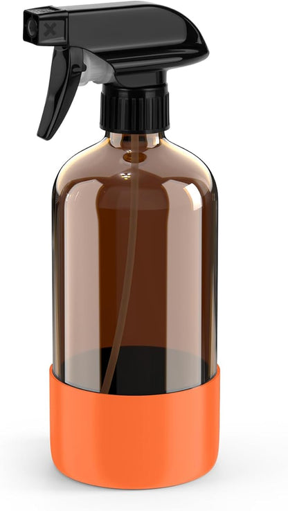 Bontip Amber Glass Spray Bottle with Silicone Sleeve Protection, 16 oz Refillable Spray Bottles for Cleaning Solutions, Plants, Aromatherapy, Facial Hydration (1, Orange, 16 oz)