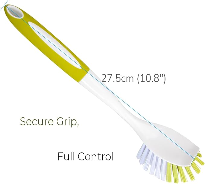 Dish Brush with Handle, Stiff Bristles Dish Scrubber for Pots, Pans & Sink Cleaning, 3 Pack