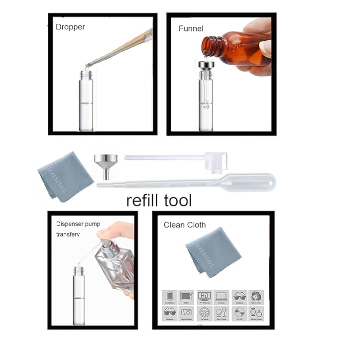 5pcs 10ml 1/3oz Black Silver Metal Spray Bottle Refill Perfume Hydrating Fragrance Fine Mist Atomizer Cosmetic Container Round Tube Party Makeup Tool Travel Gift Sample