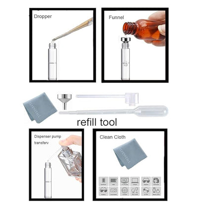 5pcs 10ml 1/3oz Black Silver Metal Spray Bottle Refill Perfume Hydrating Fragrance Fine Mist Atomizer Cosmetic Container Round Tube Party Makeup Tool Travel Gift Sample