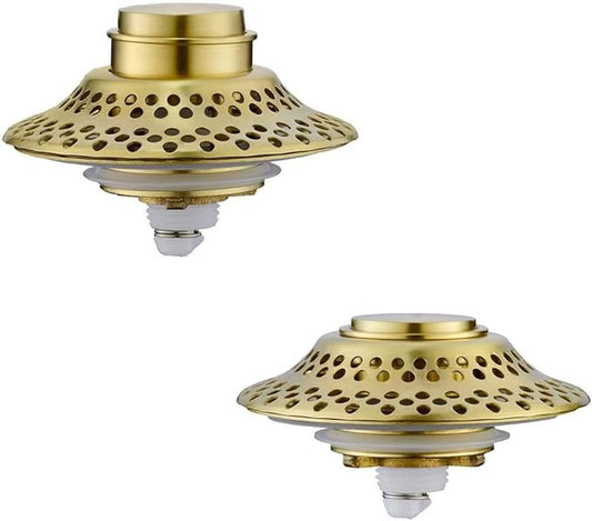 2 Pack Universal Bathtub Drain Stopper with Removable Hair Catcher, 3-in-1 Pop-up Drain Plug Fits 1.38 to 2.1 Inch Holes, Upgrade Shower Drain Cover with Stainless Steel Filter