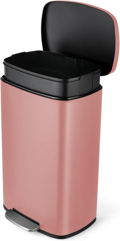 13.2 Gal Kitchen Trash Can, 50L Recycling or Garbage Bin, Brushed Stainless Steel Waste Basket, Soft&Quiet Close Dustbin, with Step-On Pedal, Removable Inner Bucket, for Home, Office, Living Room