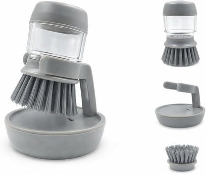 Soap Dispensing Dish Scrubber Brush with Storage Bracket - Replaceable Palm Brush for Kitchen Pot, Pan and Sink Cleaning, Drainage Base, Dish Washing Brush, Kitchen Brush for Cleaning
