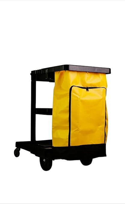 American Supply Replacement Janitorial Cart Bag 10.5"Wx17.5"Dx32" Long Vinyl with 6 Solid Brass Grommets and Front Opening Zipper Color Yellow
