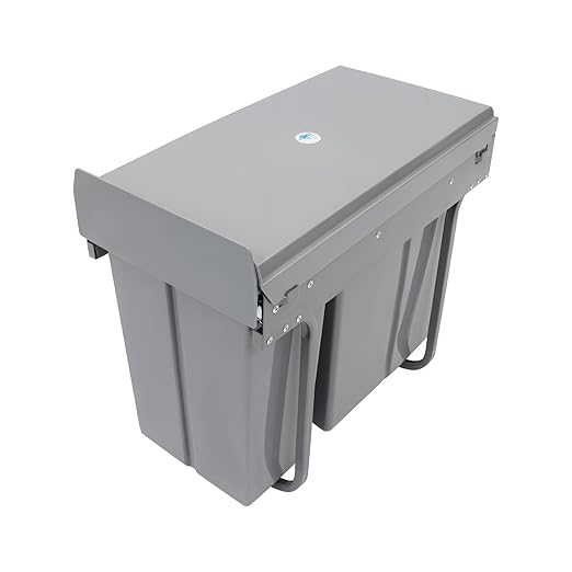 Pullout Trash Can, 10L + 20L Pull Out Under Cabinet Trash Can with Lid, Kitchen Cabinet Garbage Can Sliding Out Under Counter Waste Bin (Grey)