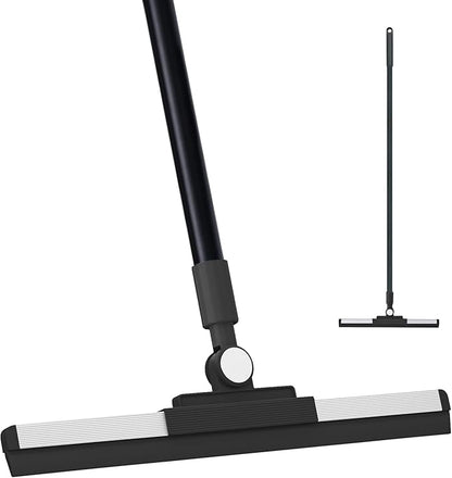 Floor Squeegee - 52 Inch Adjustable Long Handle 14.2 Inch Rubber Blade 180° Rotatable Head Heavy Duty Squeegee Broom for Floor Window Bathroom Tile Garage Concrete Shower Patio (Black)
