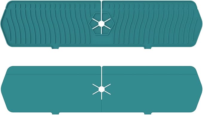 2 Pack Kitchen Faucet Sink Splash Guard, 24" x 5.6'' Upgrade Silicone Faucet Water Catcher Mat, Sink Draining Pad Behind Faucet, Rubber Drying Mat for Countertop, Bathroom, Farmhouse, RV (Green)