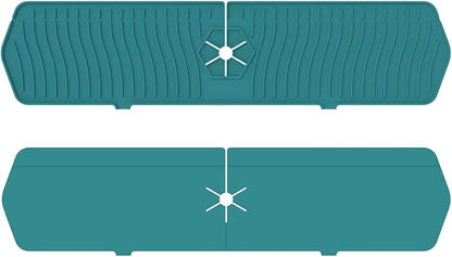 2 Pack Kitchen Faucet Sink Splash Guard, 24" x 5.6'' Upgrade Silicone Faucet Water Catcher Mat, Sink Draining Pad Behind Faucet, Rubber Drying Mat for Countertop, Bathroom, Farmhouse, RV (Green)