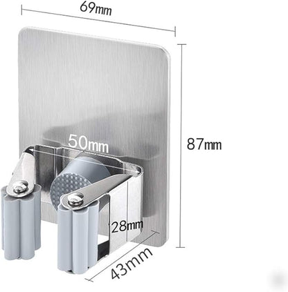 HANZE 2 Pack Stainless Steel Mop Broom Holder Organizer, Self Adhesive Wall Mounted Mop Organizer Storage Rack Clip for Kitchen Bathroom and Garage (Rectangle, Large)