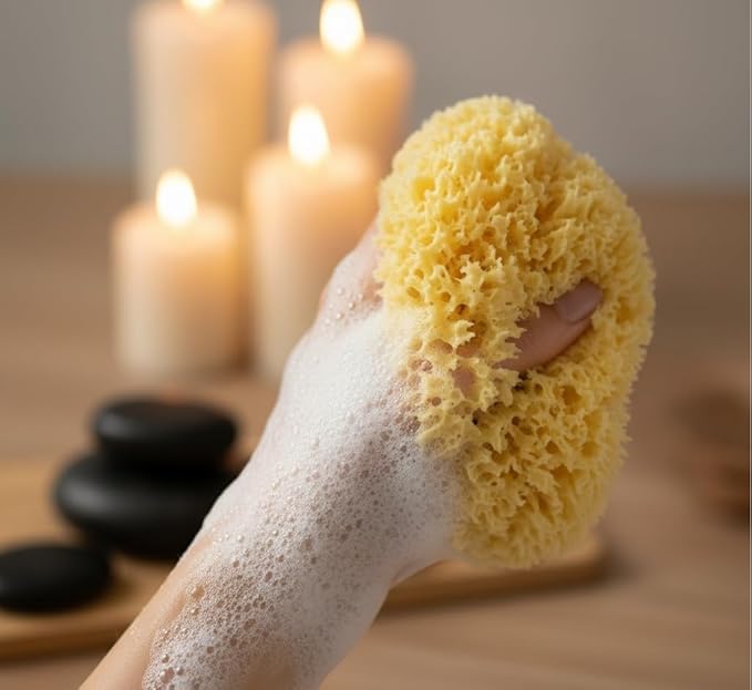 Natural Yellow Sea Wool Sponge 6 Inches. Perfect for Bath, Shower & Body Care. Super Soft & Not Skin Irritating. Baby Approved. Luxury Sponge in a Bag & Craft Box