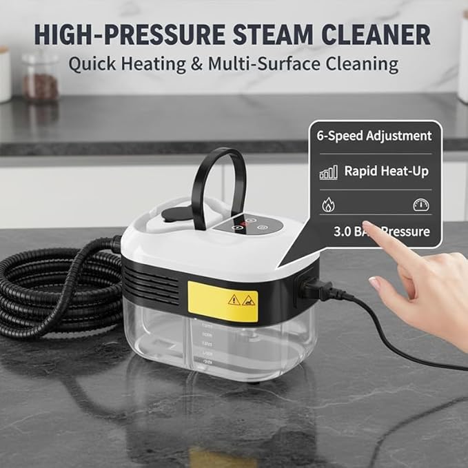 2500W Steam Cleaner, Handheld High-Temperature Pressurized Steam Cleaner with 6 Adjustable Levels, Portable Steam Cleaning Machine for Kitchen, Bathroom, Car, Upholstery (White)