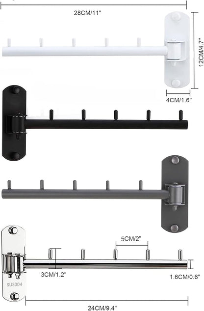 Folding Wall Mounted Clothes Hanger Rack with Swing Arm Stainless Steel Heavy Duty Coat Hook for Bathroom, Bedroom, Laundry Room- Silver