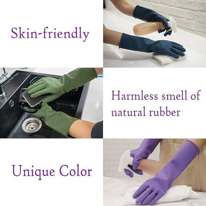 HOMSSEM Dishwashing Gloves - 2 Pairs Premium Rubber Gloves for Cleaning - Urban Gray, Green, Blue