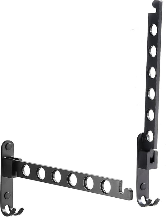 JOOM Retractable Folding Wall Hanger Folding Clothes Hanger Rack Clothes Storage Organizer Laundry Hanger Sturdy Hanging Dryer Rack Clothes Hooks of Metal（Matte Black，Two Pack）
