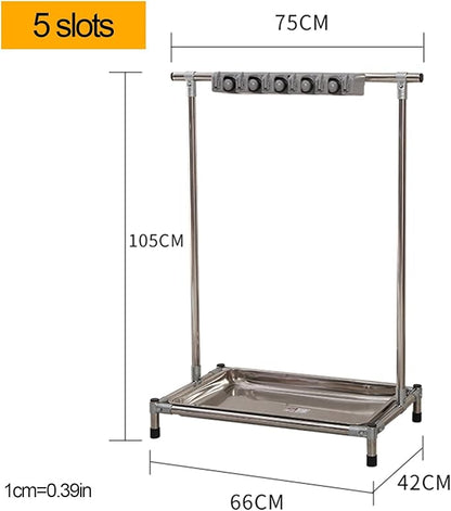 Commercial Broom Mop Holder, Umbrella Stand, Floor-Mounted Mop Rack, Cleaning Supplies Organizer, Freestanding Broom Closet Cabinet (Color : Silver, Size : 66X42X105CM(5slots))