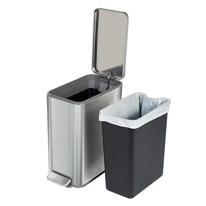 Glad Slim Bathroom Trash Can - Small Garbage Pail with Soft Close Lid & Step Foot Pedal | Narrow Stainless Steel Waste Basket with Removable Inner Bucket, 2.6 Gallon