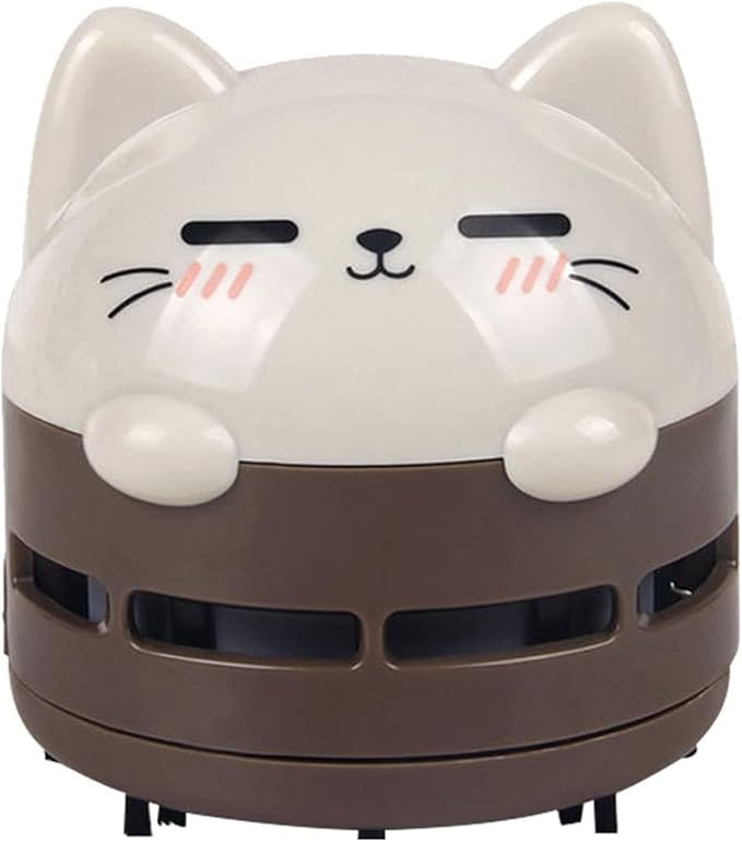 Mini Desktop Vacuum Cleaner, Cute Cartoon Desk Cleaner Strong Adsorption Table Vacuum with Detritus Bin for Cleaning Crumbs Dust (Brown)