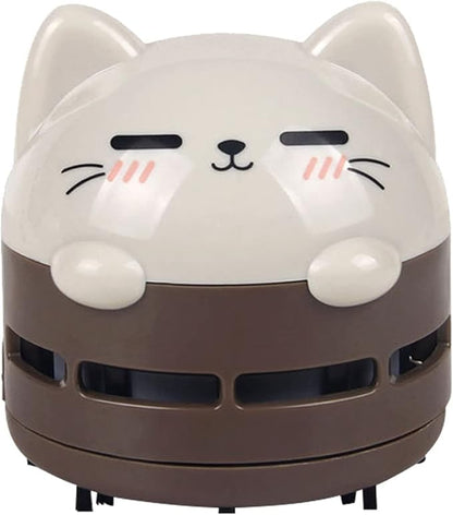 Mini Desktop Vacuum Cleaner, Cute Cartoon Desk Cleaner Strong Adsorption Table Vacuum with Detritus Bin for Cleaning Crumbs Dust (Brown)
