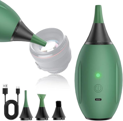 Electric Air Blower Kit, with 4 Soft Tip Silicone Replacable Nozzles, Mechanism Dust Blower and Vacuum Cleaner, Professional Air Blaster for Camera Sensor CCD CMOS (Green)