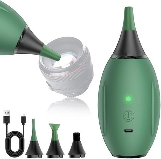 Electric Air Blower Kit, with 4 Soft Tip Silicone Replacable Nozzles, Mechanism Dust Blower and Vacuum Cleaner, Professional Air Blaster for Camera Sensor CCD CMOS (Green)