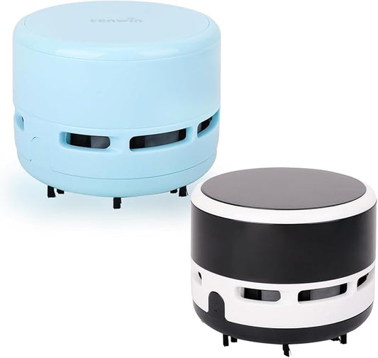2Pcs Mini Crumb Vacuum Cleaner Portable Desktop Sweeper Handheld Cordless Multifunction Cleaning(Black+Blue)
