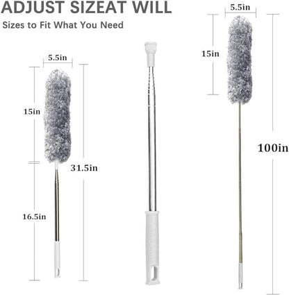 DELUX Microfiber Feather Duster Extendable Duster with 100 inches Extra Long Pole, Bendable Head & Long Handle Dusters for Cleaning Ceiling Fan, High Ceiling, Blinds, Furniture & Cars Gray