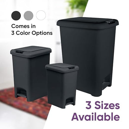 Superio 45L Slim Step & Push Trash Can with Wheels - Dual Opening, Space-Saving Design (17.52"x13.07"x22.24") - Black