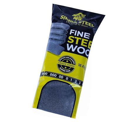 Steel Wool Grade 0000 - Finest Grade - 16 Steel Wool Pads – Steel Wool Scrubber for Cleaning & Rust Removal, Glass & Wood Buffing, Steel Scratch Remover, Mice & Rodents