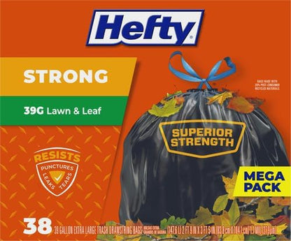 Hefty Strong Lawn & Leaf Trash Bags,39 Gallon,38 Count (Pack of 3)