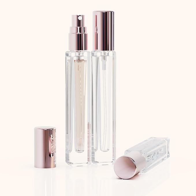 Mini Glass Spray Bottles, 10ml, 6 Pack, Fine Mist Refillable, Portable Travel Perfume Atomizers (Pink)