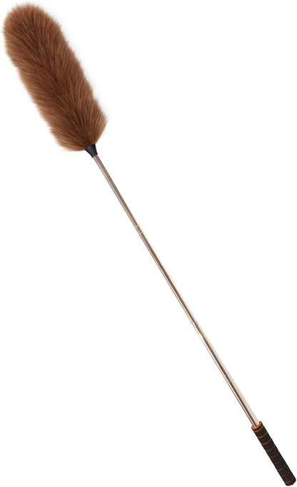 Lambs Wool Extendable Household Cleaning Duster 64" Wall Duster Cleaner with Stainless Steel Long Handle and Extension Pole for Cleaning High Ceiling Fan Interior Roof, Brown
