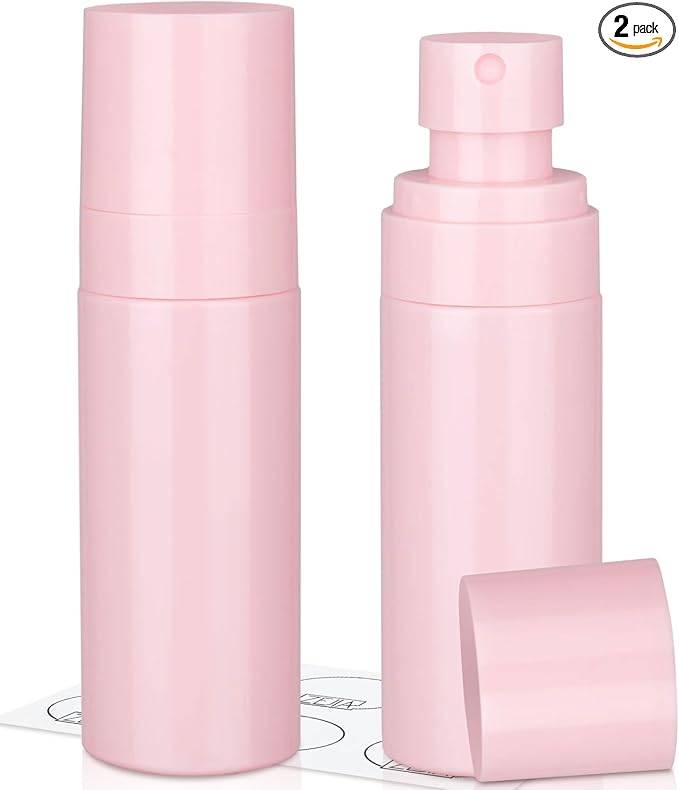 Small Spray Bottle, 2OZ Travel Spray Bottle, Mini Plastic Spray Bottles for Face, with 6pcs Labels (Pink)
