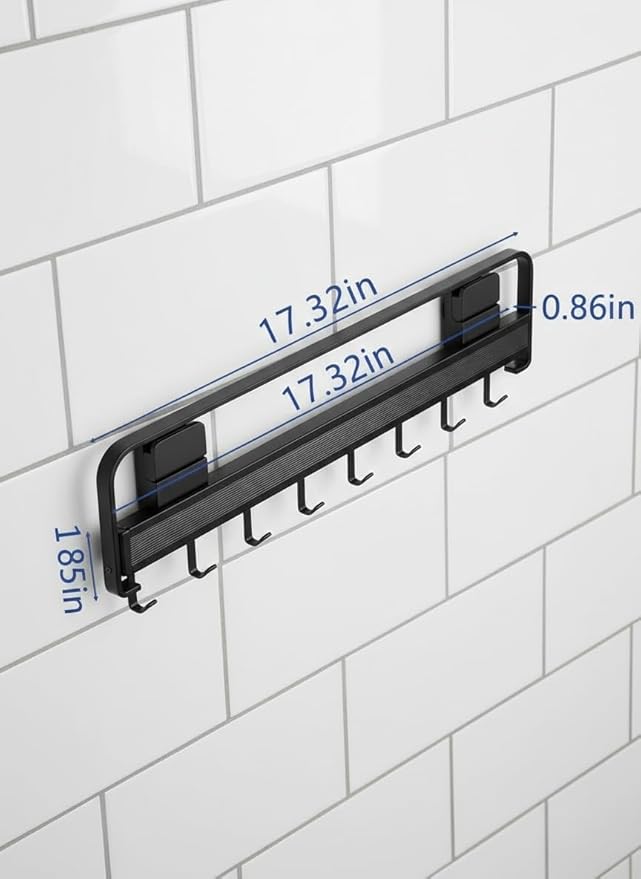 Retractable Wall Mounted Bathroom Clothes Rack with Foldable Towel Bar,6 Movable Hooks and Underwear Drying Net,Space Saving Organizer (Black)