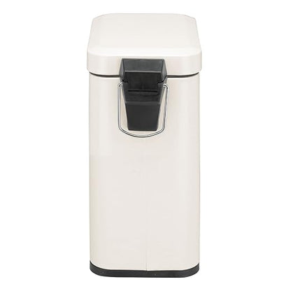 mDesign Small Modern 1.3 Gallon Rectangle Metal Lidded Step Trash Can, Compact Garbage Bin with Removable Liner Bucket and Handle for Bathroom, Kitchen, Craft Room, Office, Garage - Cream/Beige