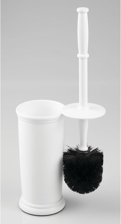 mDesign Toilet Bowl Brush and Holder - Covered Bathroom Brush - Standing Scrubber in Modern Holder - Compact, Space Saving, Deep Cleaning - White