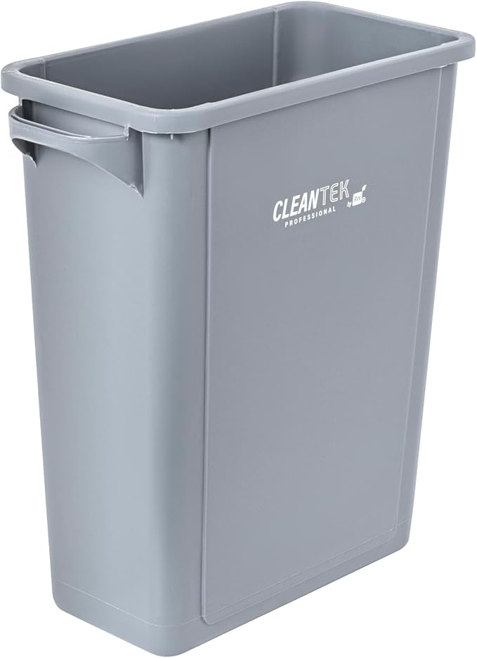 Restaurantware-Clean Tek Professional 15 Gallon Trash Can, 1 Slim Rectangle Waste Basket - With Handles, Space Saving, Gray Plastic Garbage Bin, For Commercial Space, Office, Store, Cafe, And More