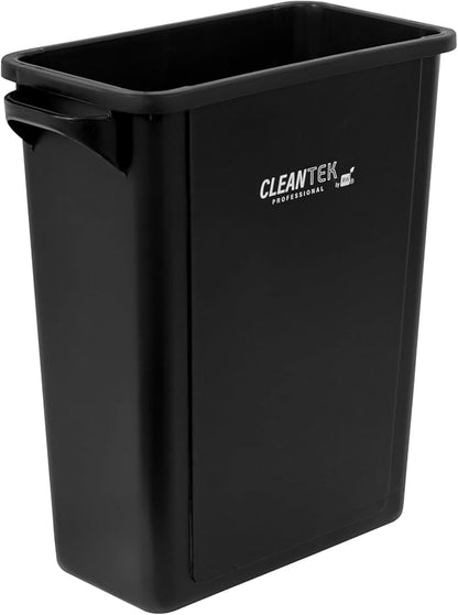 Restaurantware-Clean Tek Professional 15 Gallon Trash Can, 1 Slim Rectangle Waste Basket - With Handles, Space Saving, Black Plastic Garbage Bin, For Commercial Space, Office, Store, Cafe, And More