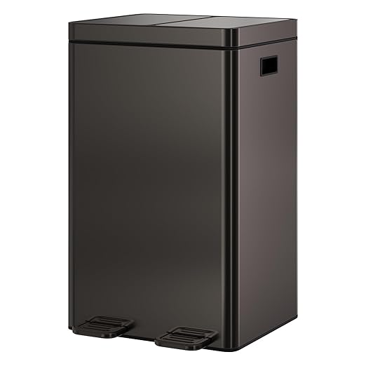 Takywep Dual Compartment Kitchen Trash Can - 2×8 Gallon (2×30L) Large Capacity - Stainless Steel Garbage Bin with Soft-Close Pedal, Removable Buckets & Lid - Recycling Bin for Kitchen, Home, Office