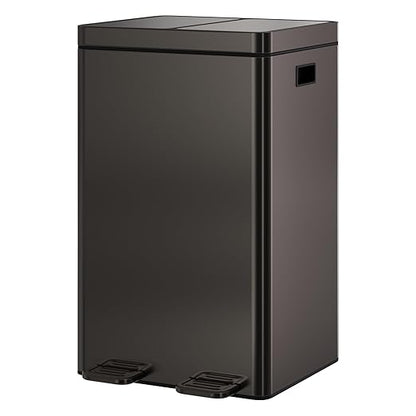 Takywep Dual Compartment Kitchen Trash Can - 2×8 Gallon (2×30L) Large Capacity - Stainless Steel Garbage Bin with Soft-Close Pedal, Removable Buckets & Lid - Recycling Bin for Kitchen, Home, Office