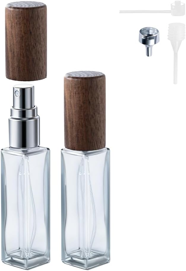 Perfume Atomizer, Glass Perfume Container,Travel Bottle Refillable, Empty Portable Leakproof Frangrance Spray Bottle (Walnut Dusty Blue 2pcs 10ml/0.3oz)
