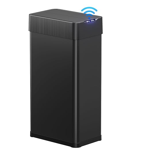 TLSUNNY 21.1 Gallon Automatic Trash Can, Stainless Steel Motion Sensor Garbage bin, Smart Trash Can W/Butterfly Lid, Bag Retainer Ring and Display Light for Living Room,Kitchen,Office (Black, 80L)